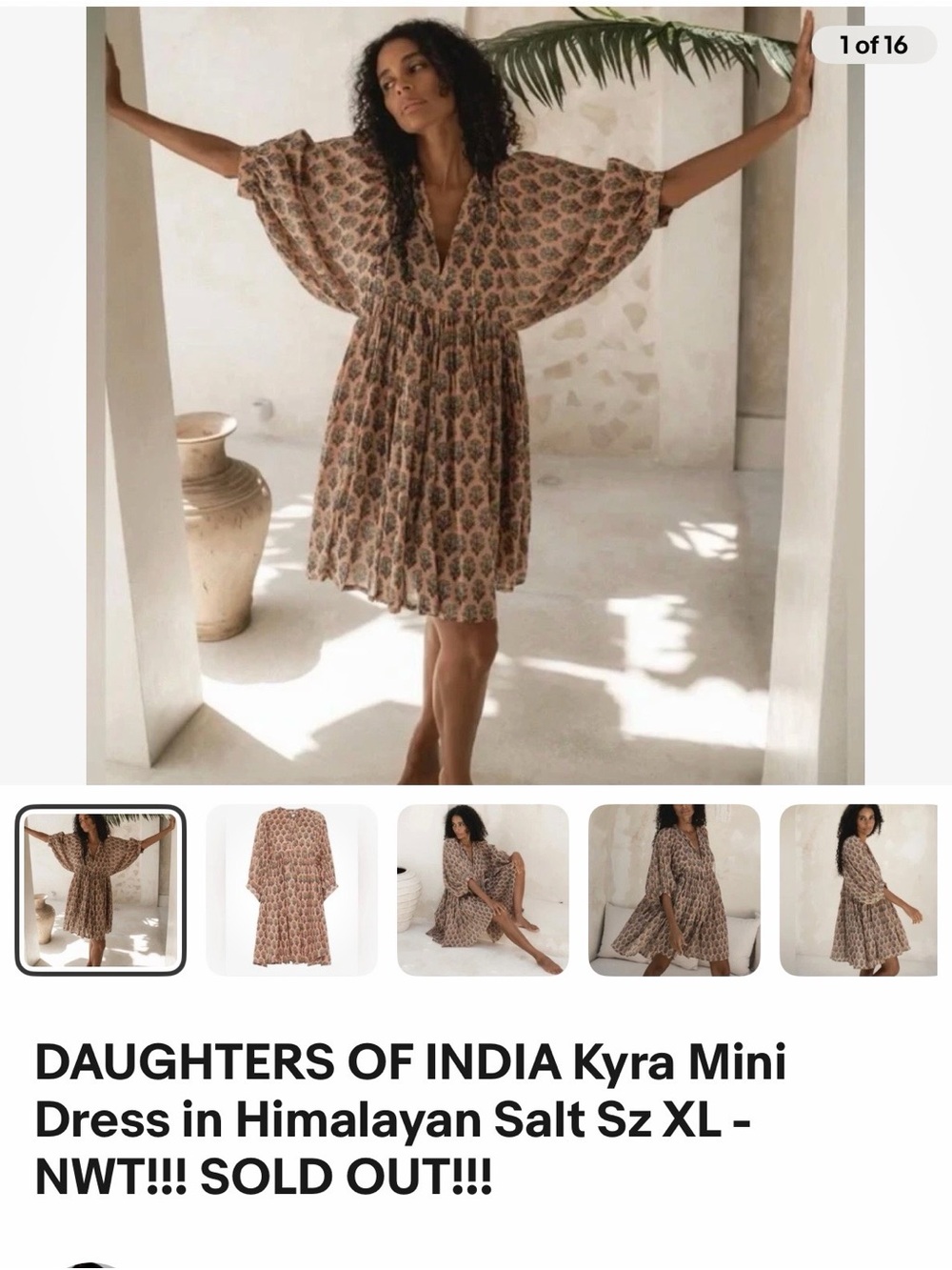 Daughters of India Kyra Mini Dress in Himalayan Salt.  NWT SIZE XL.